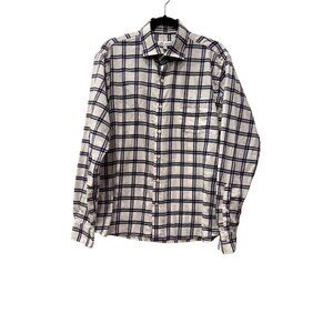 Peter Millar Men's Size L Autumn Soft Casual Button Down Shirt Ivory/Blue Plaid